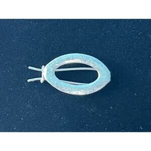 Vintage Silver Tone Sweater Clip Engraved Oval Shawl Pin Double Prong Brooch